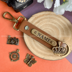 Personalised Keychain 2 Sided – Tan Brown